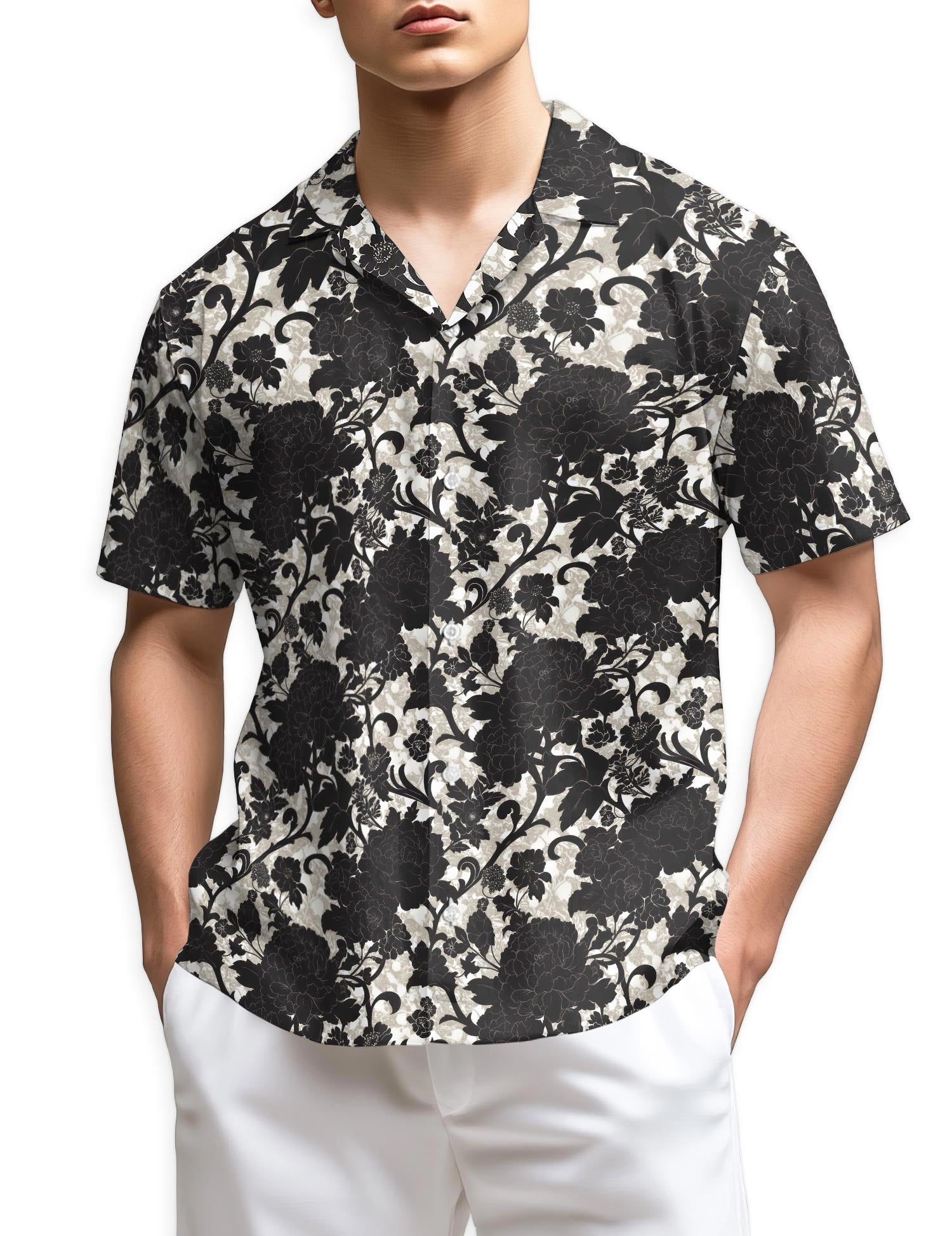 Netecom Black Gothic Floral Hawaiian Shirt for Men
