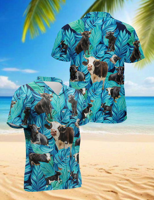 Netecom Black Hereford Cattle Hawaiian Shirt for Men