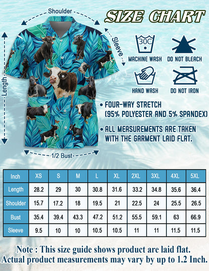 Netecom Black Hereford Cattle Hawaiian Shirt for Men, Button Down Summer Beach Short Sleeve, Tropical Style, Sizes S-5XL