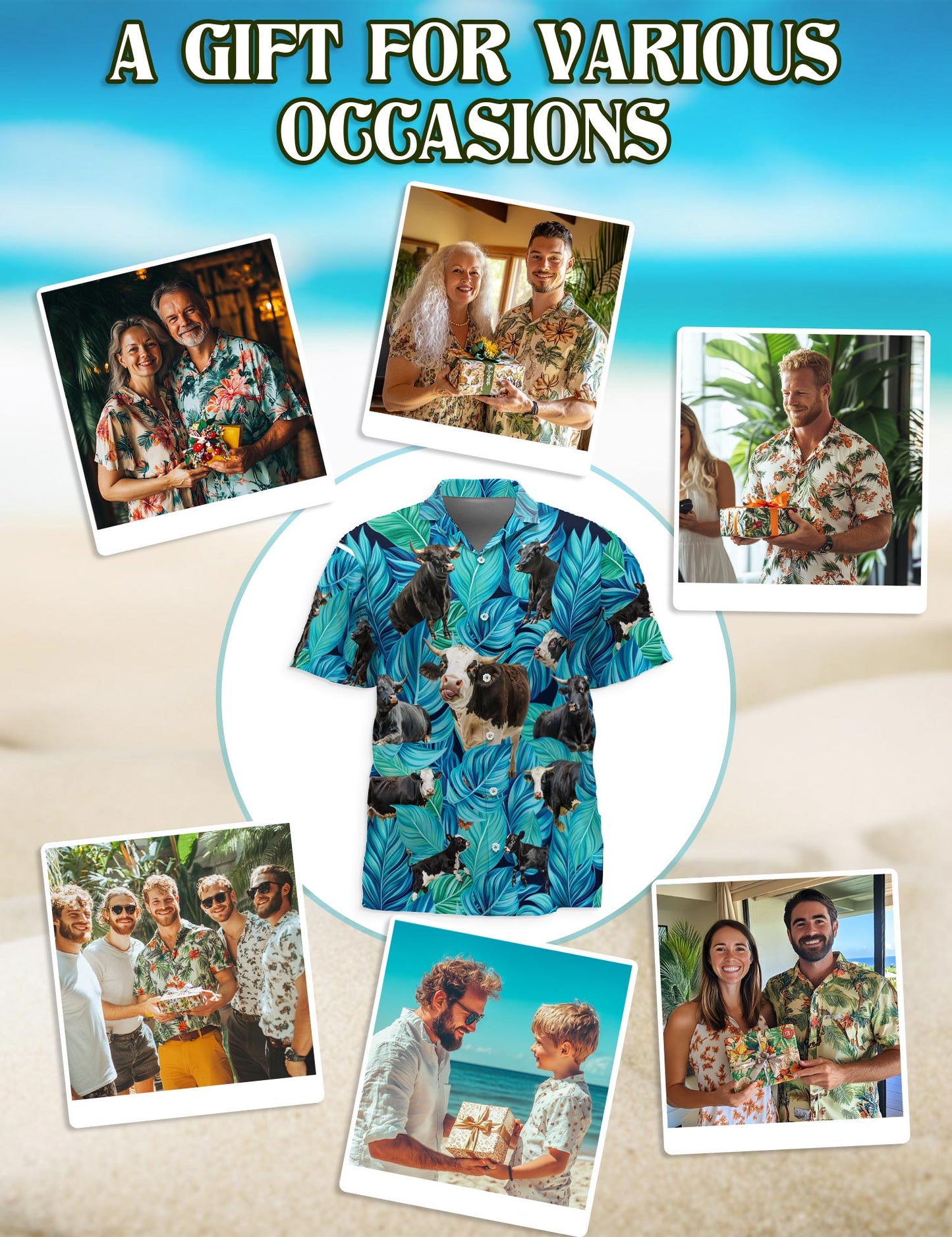 Netecom Black Hereford Cattle Hawaiian Shirt for Men, Button Down Summer Beach Short Sleeve, Tropical Style, Sizes S-5XL