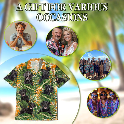 Netecom Black Labrador Retriever Dog Hawaiian Shirt for Men, Tropical Style, Button Down Summer Beach Short Sleeve, S-5XL