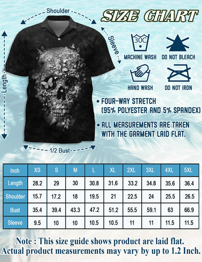 Netecom Black Skull Flower Hawaiian Shirt for Men, Horror Style, Button Down Summer Beach Short Sleeve, S-5XL