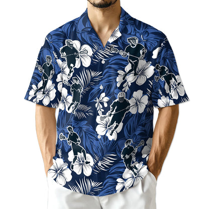 Netecom Blue Black Lacrosse Hawaiian Shirt for Men
