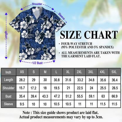 Netecom Blue Black Lacrosse Hawaiian Shirt for Men, Tropical Style, Button Down Summer Beach Short Sleeve, S-5XL