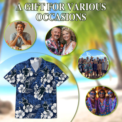 Netecom Blue Black Lacrosse Hawaiian Shirt for Men, Tropical Style, Button Down Summer Beach Short Sleeve, S-5XL
