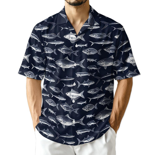 Netecom Blue Fish Pattern Hawaiian Shirt for Men