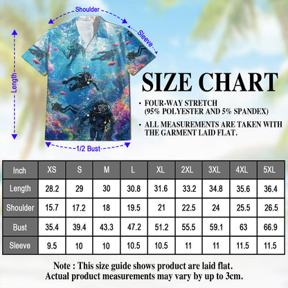 Netecom Blue Scuba Diving And Coral Reefs Hawaiian Shirt for Men, Button Down Summer Beach Short Sleeve, S-5XL