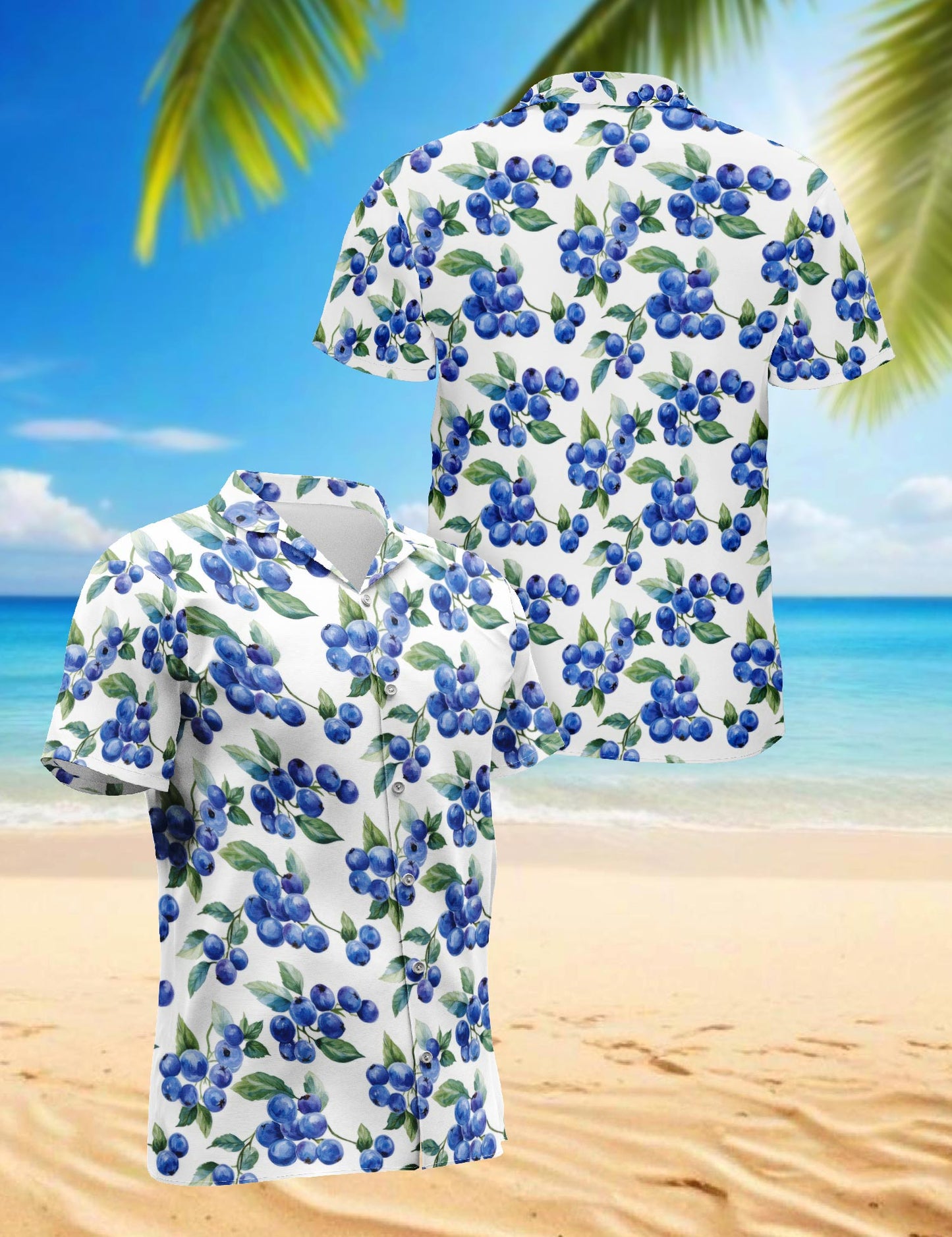 Netecom Blueberry Pattern Hawaiian Shirt for Men, Vintage Style, Button Down Summer Beach Short Sleeve, S-5XL