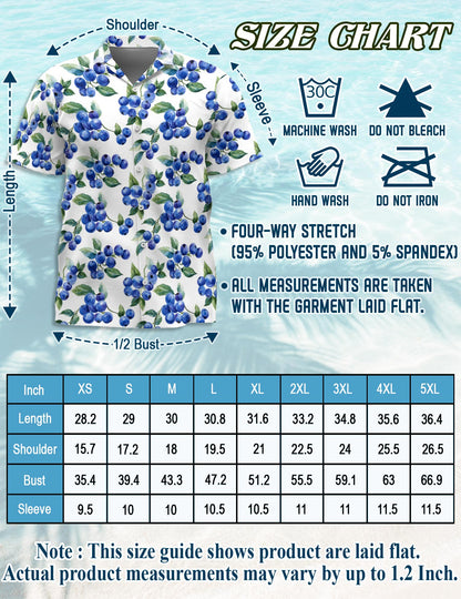 Netecom Blueberry Pattern Hawaiian Shirt for Men, Vintage Style, Button Down Summer Beach Short Sleeve, S-5XL