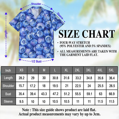 Netecom Blueberry Pattern Hawaiian Shirt for Men, Fresh Summer Fruit Lover Gifts, Button Down Summer Beach Short Sleeve, S-5XL