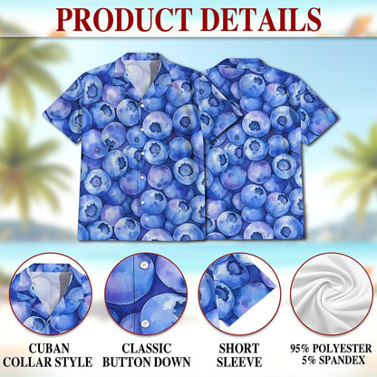 Netecom Blueberry Pattern Hawaiian Shirt for Men, Fresh Summer Fruit Lover Gifts, Button Down Summer Beach Short Sleeve, S-5XL