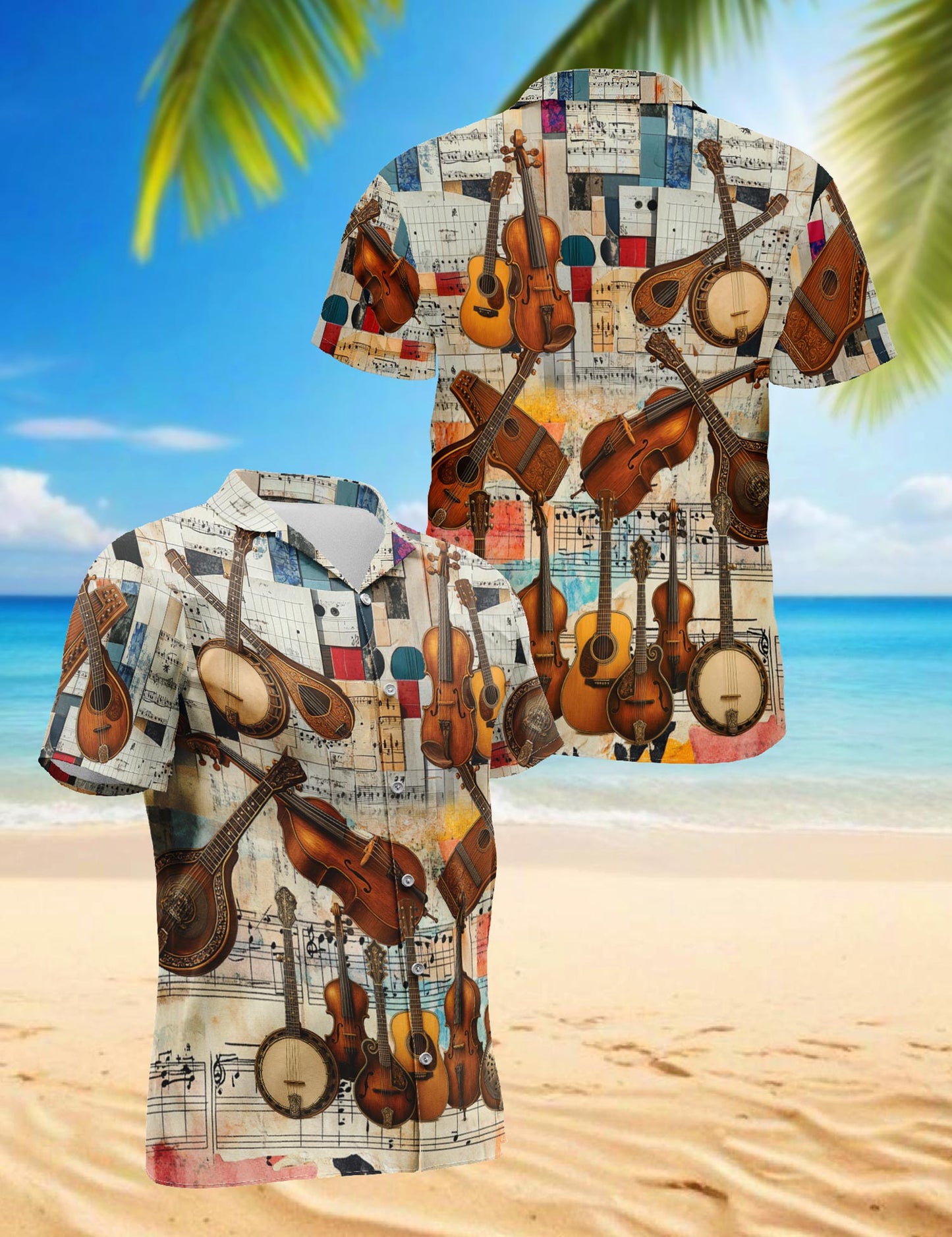 Netecom Bluegrass Music Hawaiian Shirt for Men, Vintage Style, Button Down Summer Beach Short Sleeve, S-5XL