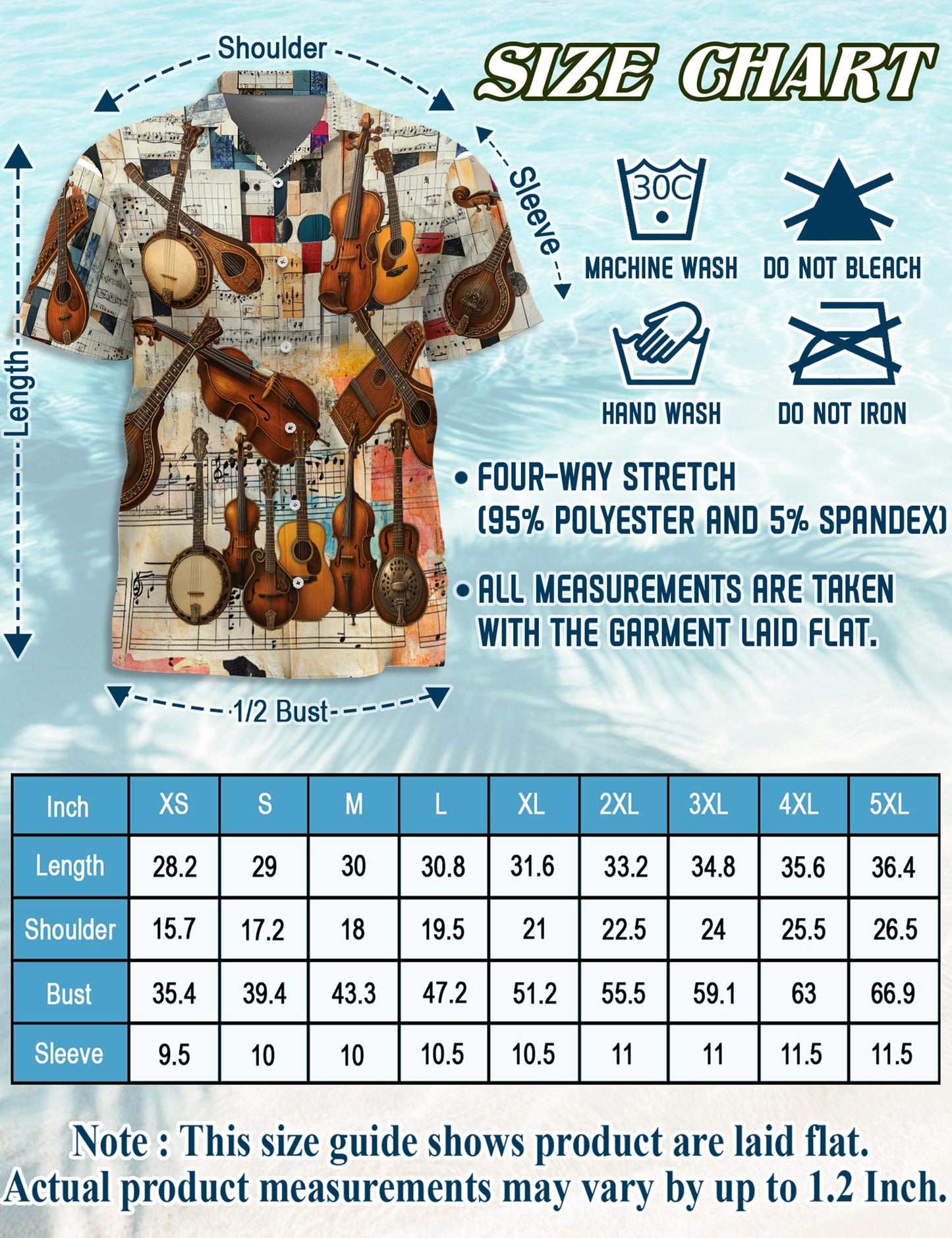 Netecom Bluegrass Music Hawaiian Shirt for Men, Vintage Style, Button Down Summer Beach Short Sleeve, S-5XL