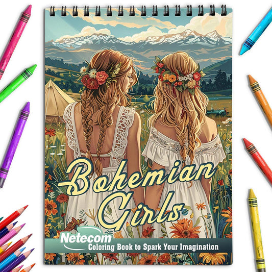 Netecom Bohemian Girls Coloring Book for Adults