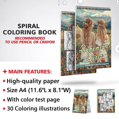 Netecom Bohemian Girls Coloring Sheets for Adults