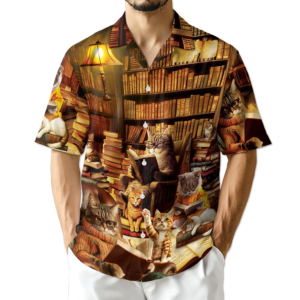 Netecom Book and Cat Hawaiian Shirt for Men