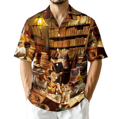 Netecom Book and Cat Hawaiian Shirt for Men