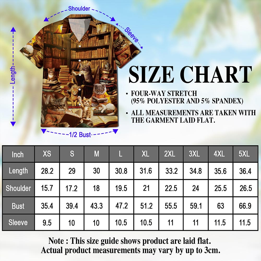 Netecom Book and Cat Hawaiian Shirt for Men, Button Down Summer Beach Short Sleeve, S-5XL