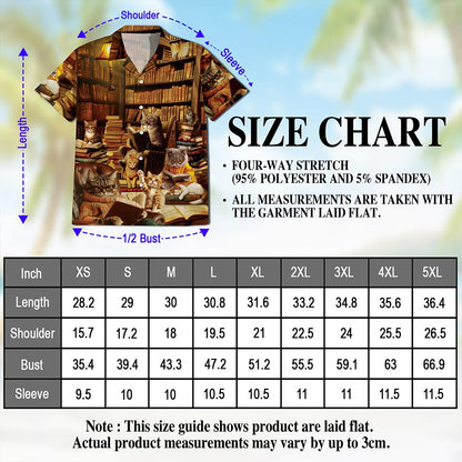 Netecom Book and Cat Hawaiian Shirt for Men, Button Down Summer Beach Short Sleeve, S-5XL