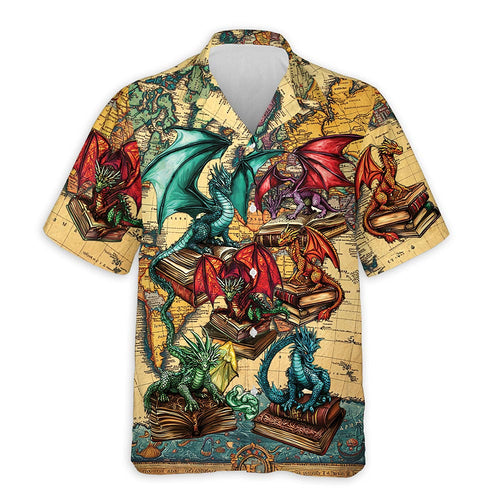 Netecom Books Dragon Hawaiian Shirt for Men, Button Down Summer Beach Short Sleeve, Tropical Style, S-5XL