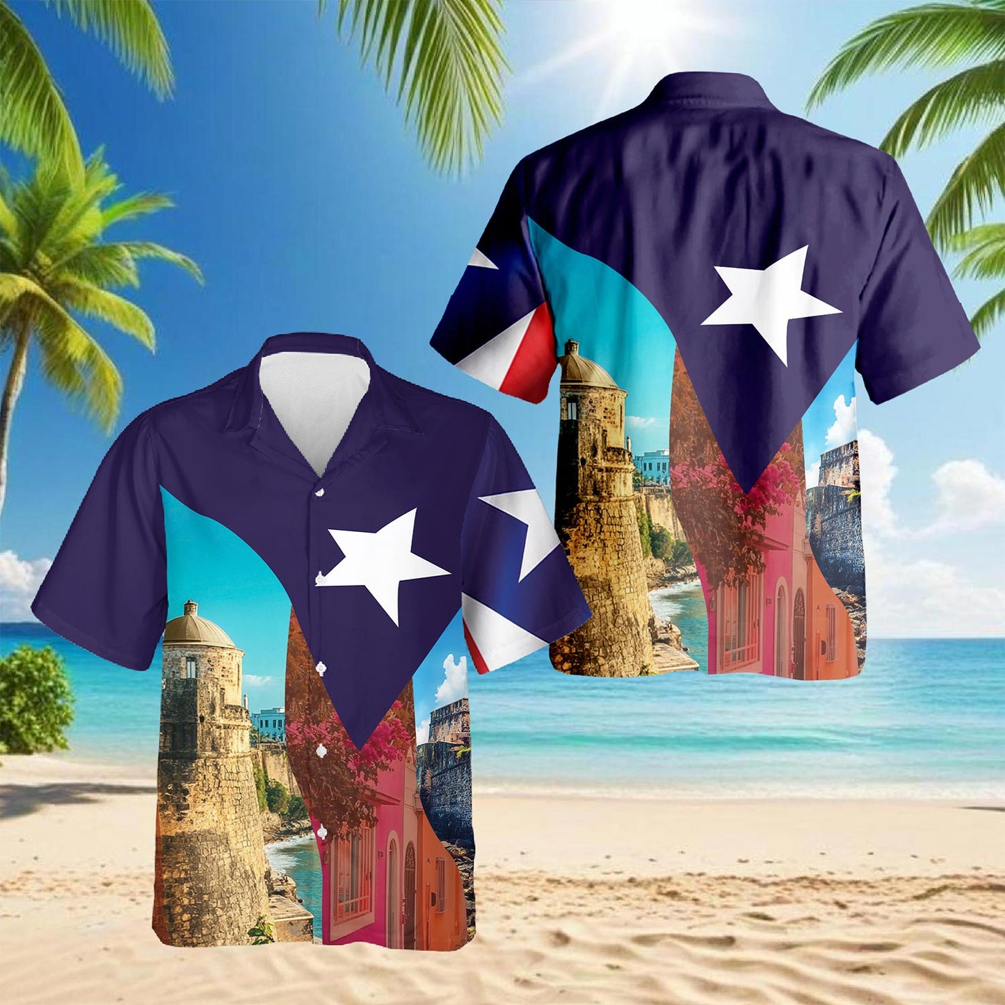 Netecom Boricua Puerto Rico Hawaiian Shirt for Men, Button Down Summer Beach Short Sleeve, Vintage Style, S-5XL