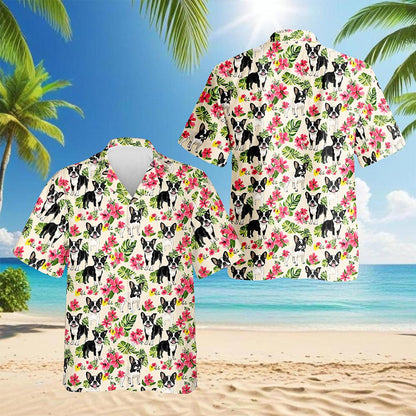 Netecom Boston Terrier Hawaiian Shirt for Men, Vintage Style, Button Down Summer Beach Short Sleeve, S-5XL