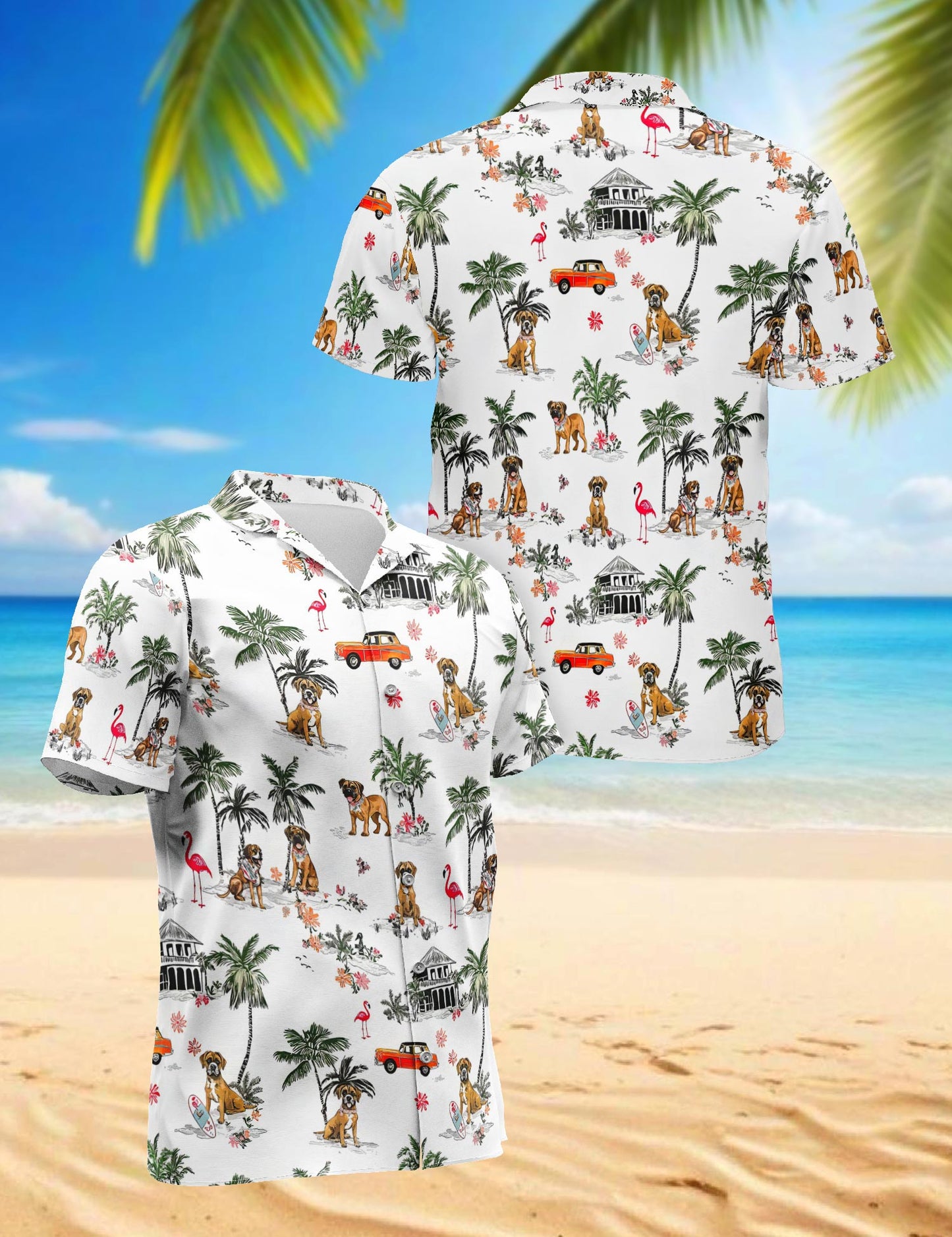 Netecom Boxer Hawaiian Shirt for Men, Dog Lover Gifts, Button Down Summer Beach Short Sleeve, S-5XL