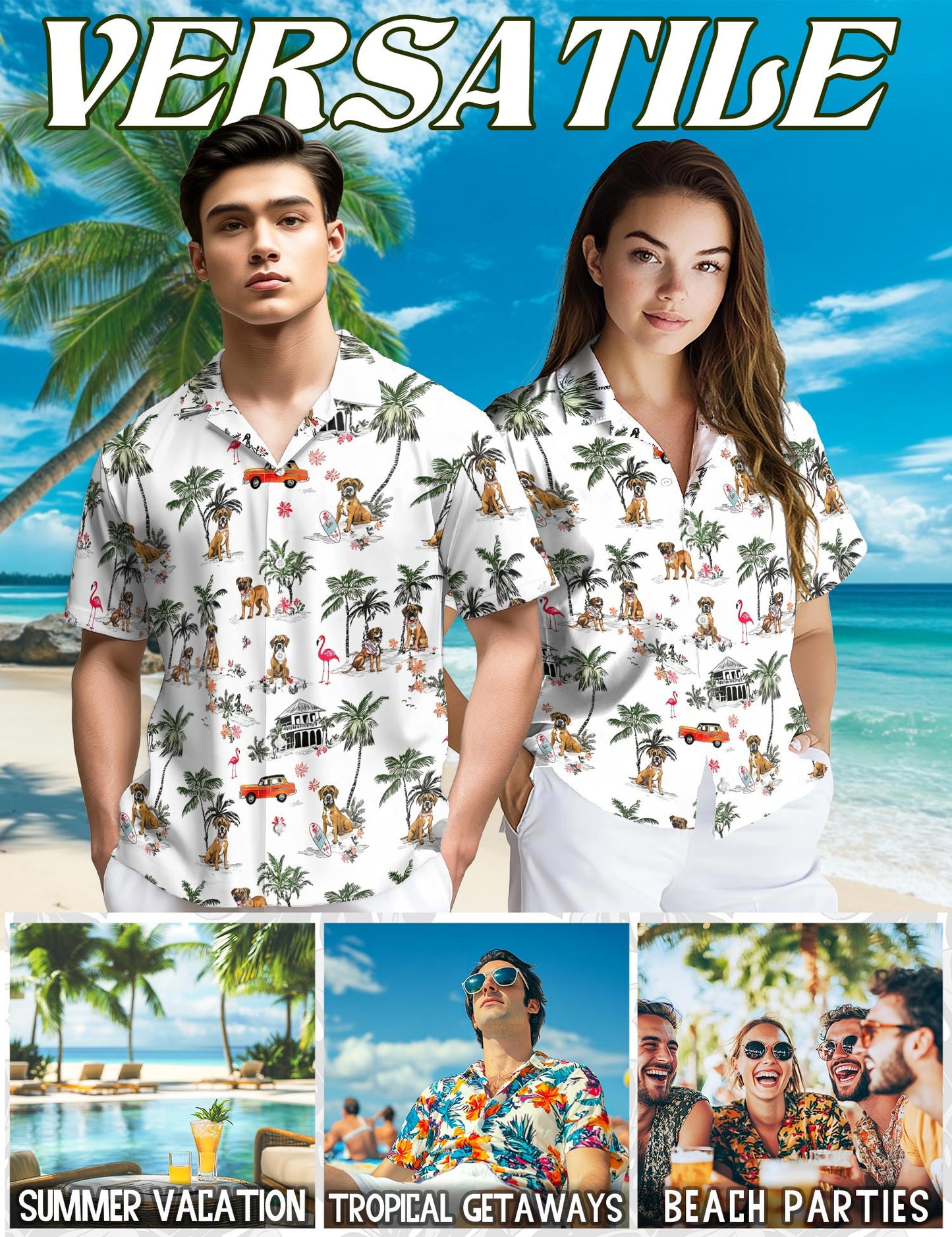 Netecom Boxer Hawaiian Shirt for Men, Dog Lover Gifts, Button Down Summer Beach Short Sleeve, S-5XL