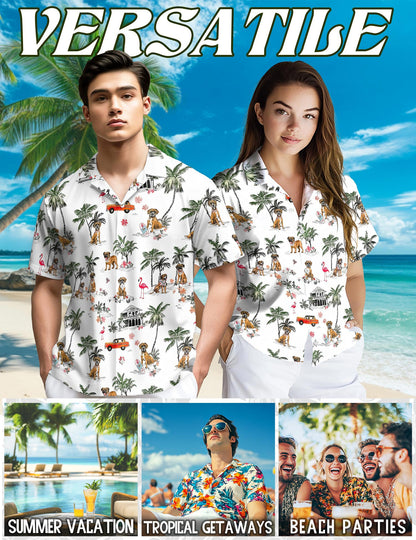 Netecom Boxer Hawaiian Shirt for Men, Dog Lover Gifts, Button Down Summer Beach Short Sleeve, S-5XL
