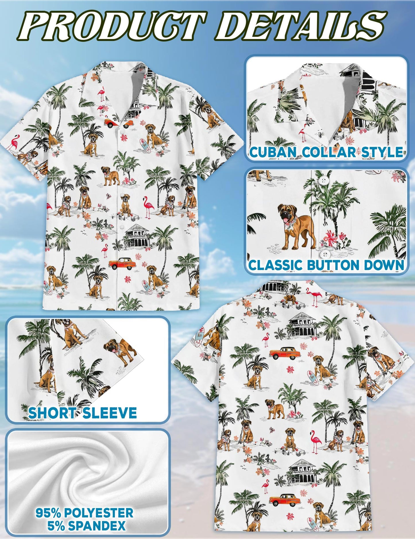 Netecom Boxer Hawaiian Shirt for Men, Dog Lover Gifts, Button Down Summer Beach Short Sleeve, S-5XL