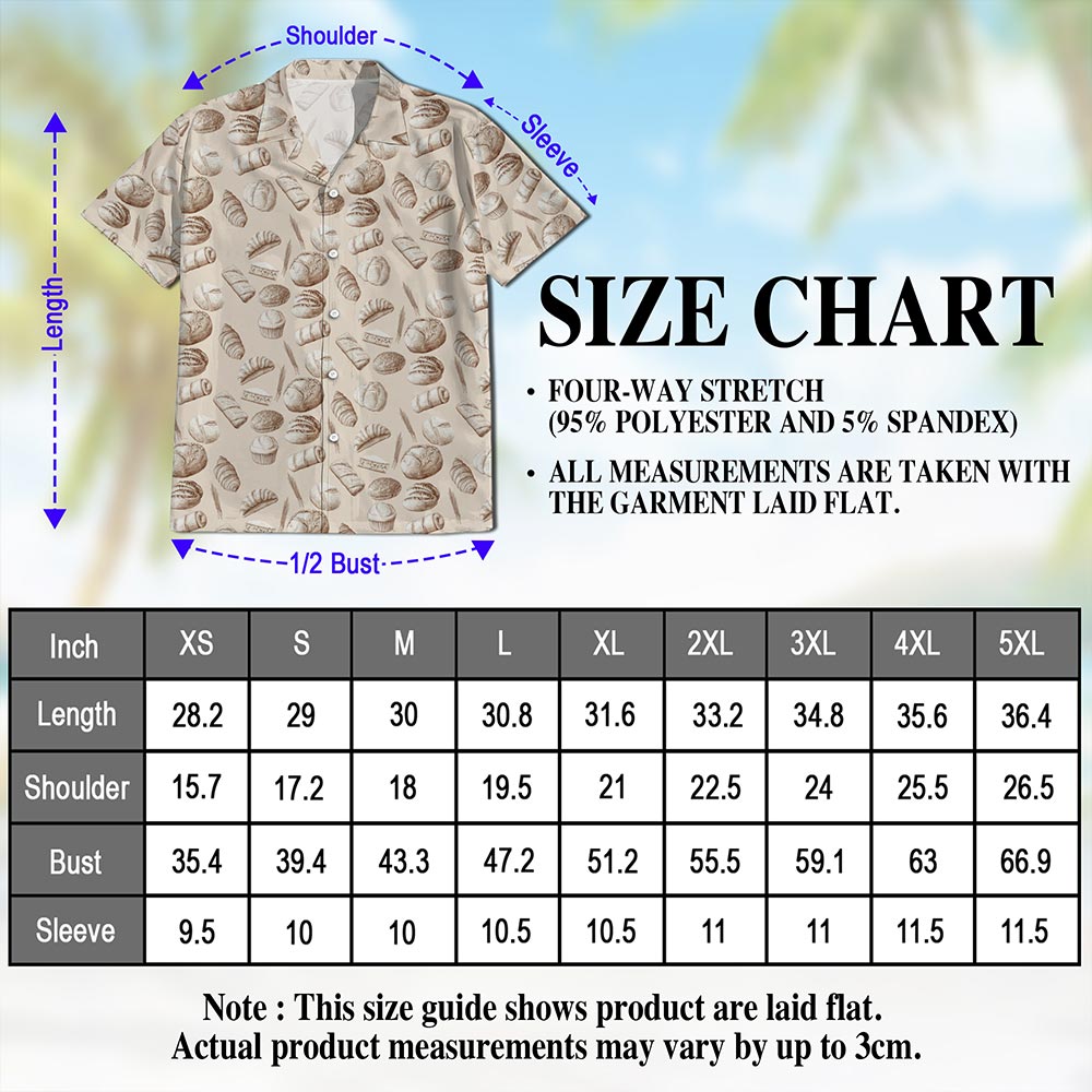 Netecom Bread Pattern Hawaiian Shirt for Men, Vintage Style, Button Down Summer Beach Short Sleeve, S-5XL