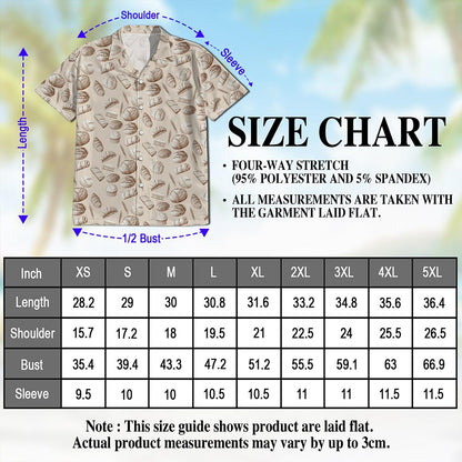Netecom Bread Pattern Hawaiian Shirt for Men, Vintage Style, Button Down Summer Beach Short Sleeve, S-5XL