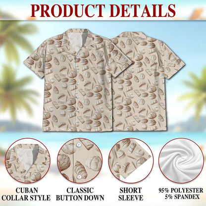 Netecom Bread Pattern Hawaiian Shirt for Men, Vintage Style, Button Down Summer Beach Short Sleeve, S-5XL