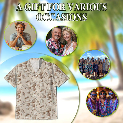 Netecom Bread Pattern Hawaiian Shirt for Men, Vintage Style, Button Down Summer Beach Short Sleeve, S-5XL