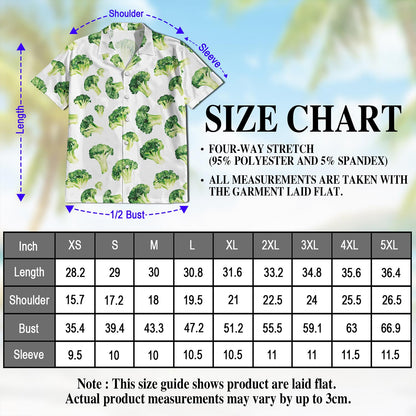 Netecom Broccoli Hawaiian Shirt for Men, Button Down Summer Beach Short Sleeve, Vintage Style, Sizes S-5XL