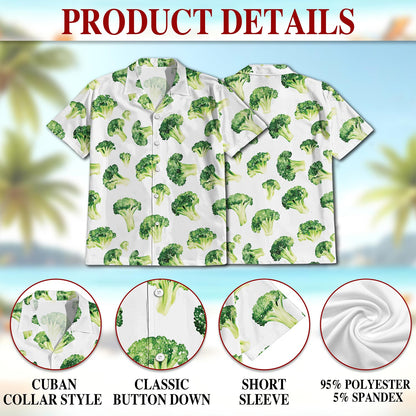 Netecom Broccoli Hawaiian Shirt for Men, Button Down Summer Beach Short Sleeve, Vintage Style, Sizes S-5XL