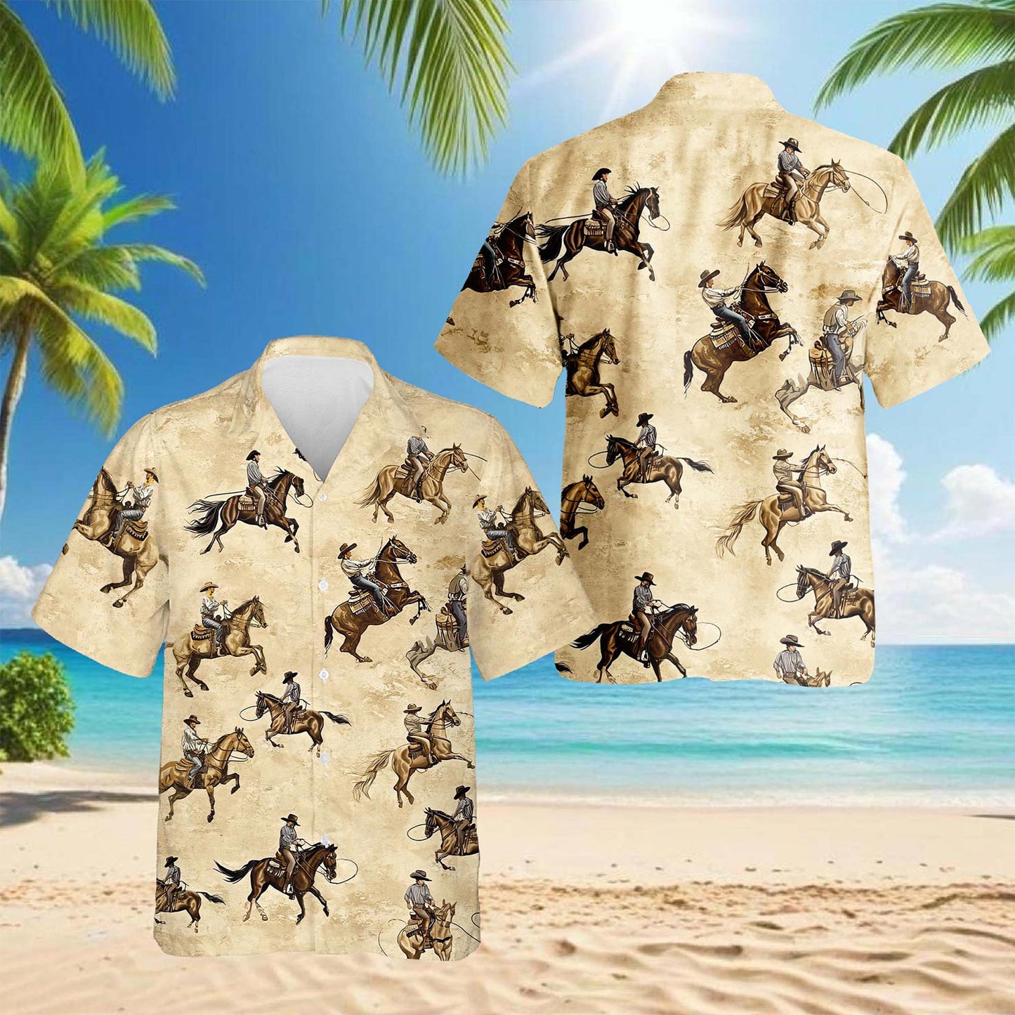 Netecom Brown Horse Rodeo Hawaiian Shirt for Men, Button Down Summer Beach Short Sleeve, Horse Lover Gifts, S-5XL