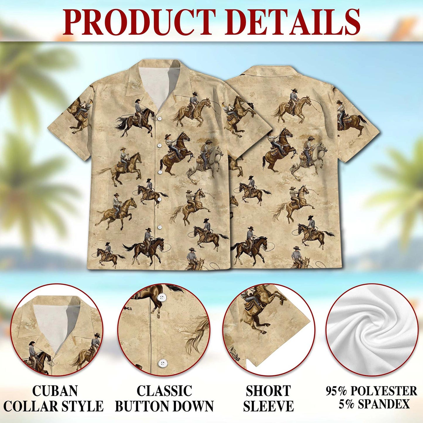 Netecom Brown Horse Rodeo Hawaiian Shirt for Men, Button Down Summer Beach Short Sleeve, Horse Lover Gifts, S-5XL