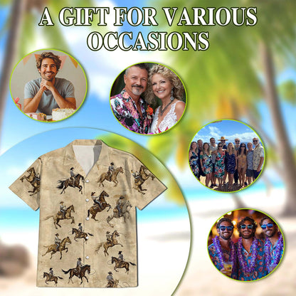 Netecom Brown Horse Rodeo Hawaiian Shirt for Men, Button Down Summer Beach Short Sleeve, Horse Lover Gifts, S-5XL