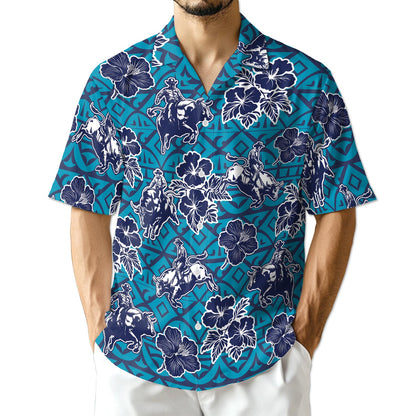 Netecom Bull Riding Blue Ancient Hawaiian Shirt for Men