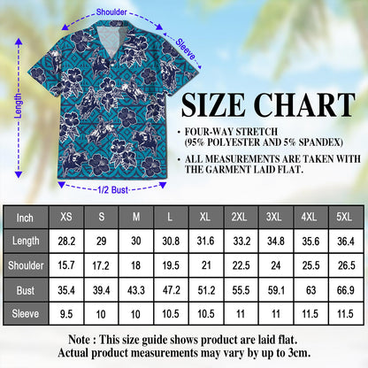 Netecom Bull Riding Blue Ancient Hawaiian Shirt for Men, Button Down Summer Beach Short Sleeve, Tropical Style, Sizes S-5XL
