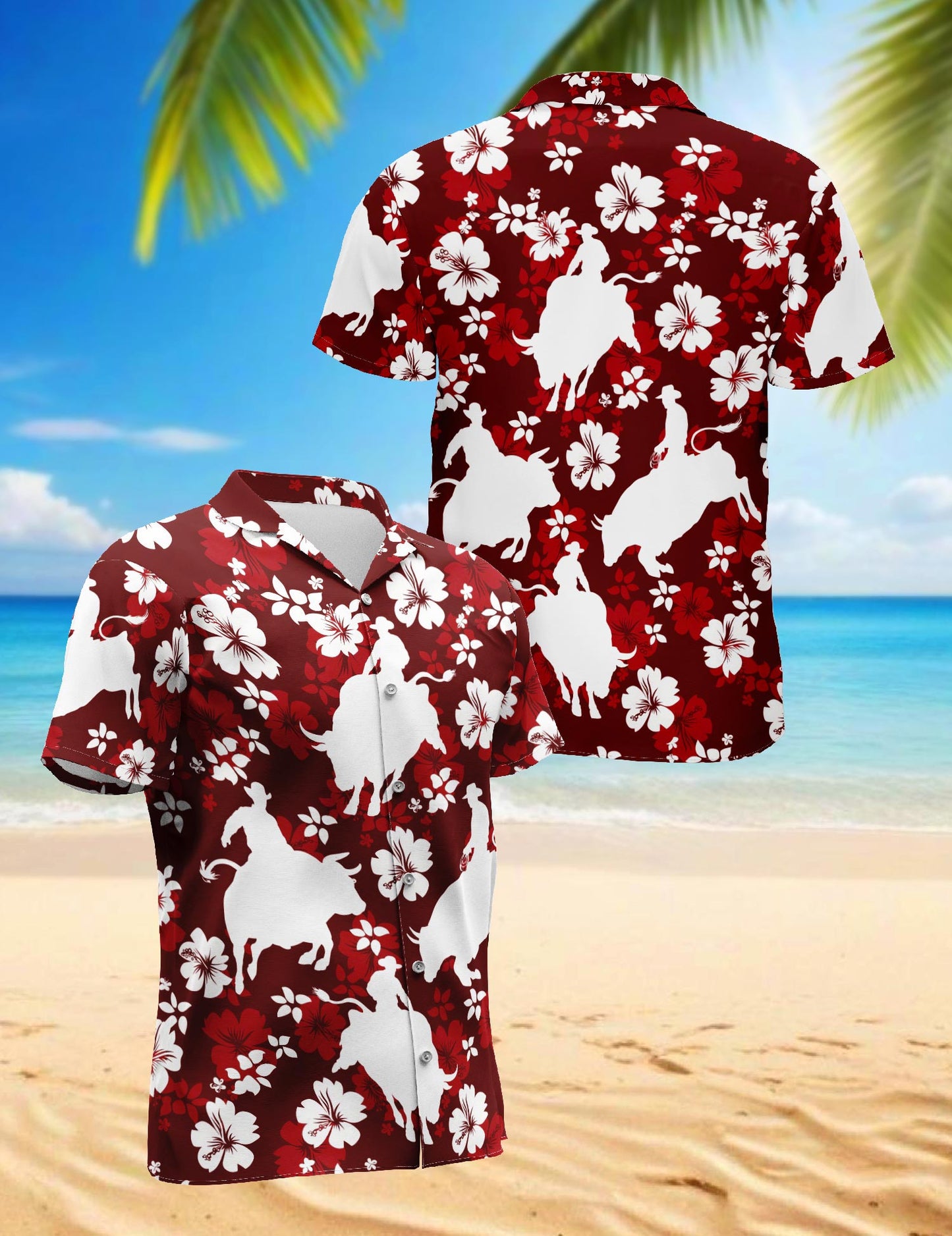 Netecom Bull Riding Hawaiian Shirt for Men, Tropical Style, Button Down Summer Beach Short Sleeve, S-5XL