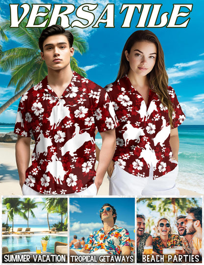Netecom Bull Riding Hawaiian Shirt for Men, Tropical Style, Button Down Summer Beach Short Sleeve, S-5XL