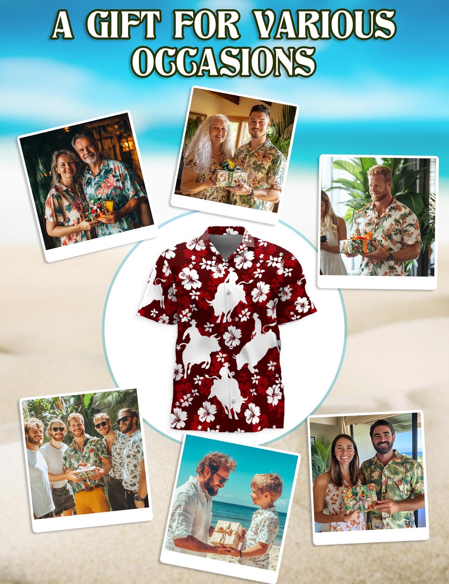 Netecom Bull Riding Hawaiian Shirt for Men, Tropical Style, Button Down Summer Beach Short Sleeve, S-5XL