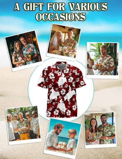 Netecom Bull Riding Hawaiian Shirt for Men, Tropical Style, Button Down Summer Beach Short Sleeve, S-5XL