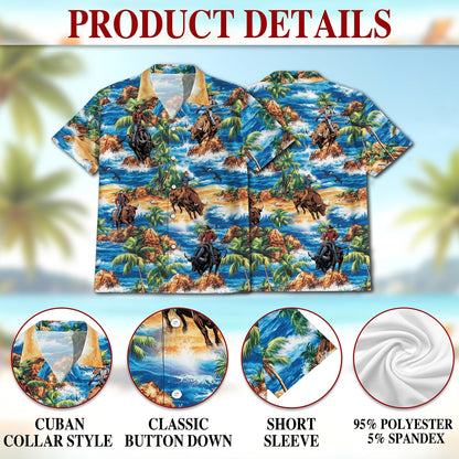 Netecom Bull Riding On Beach Hawaiian Shirt for Men, Tropical Style, Button Down Summer Beach Short Sleeve, S-5XL