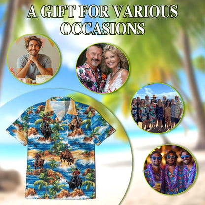 Netecom Bull Riding On Beach Hawaiian Shirt for Men, Tropical Style, Button Down Summer Beach Short Sleeve, S-5XL
