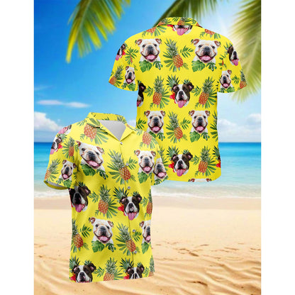 Netecom Bulldog Hawaiian Shirt for Men, Button Down Summer Beach Short Sleeve, Tropical Style, Sizes S-5XL