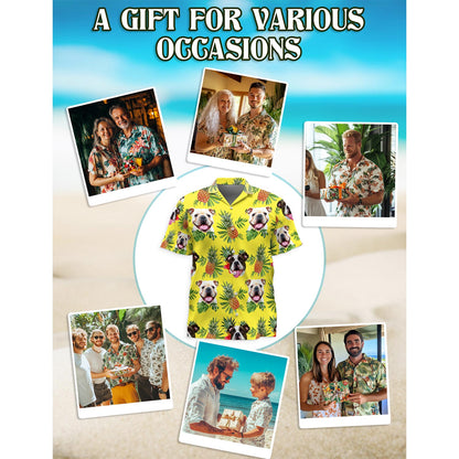 Netecom Bulldog Hawaiian Shirt for Men, Button Down Summer Beach Short Sleeve, Tropical Style, Sizes S-5XL