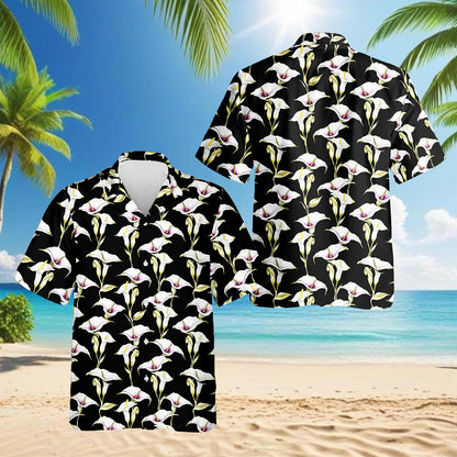 Netecom Calla Lily Hawaiian Shirt for Men, Button Down Summer Beach Short Sleeve, Floral Style, S-5XL